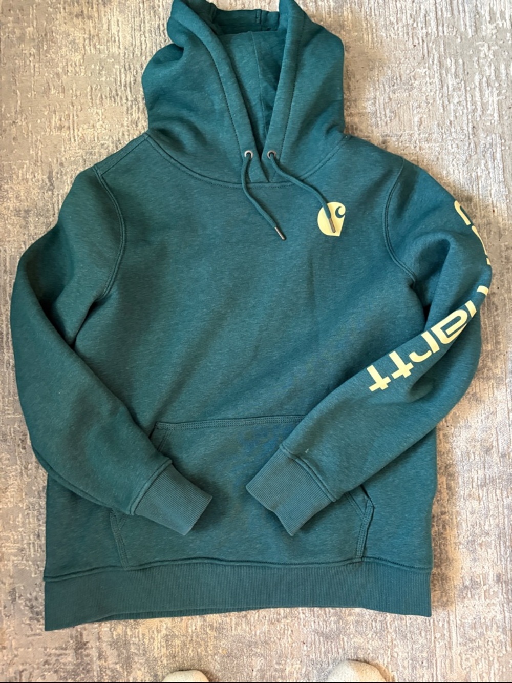 Carhartt Teal Hooded Pullover with Yellow Logo